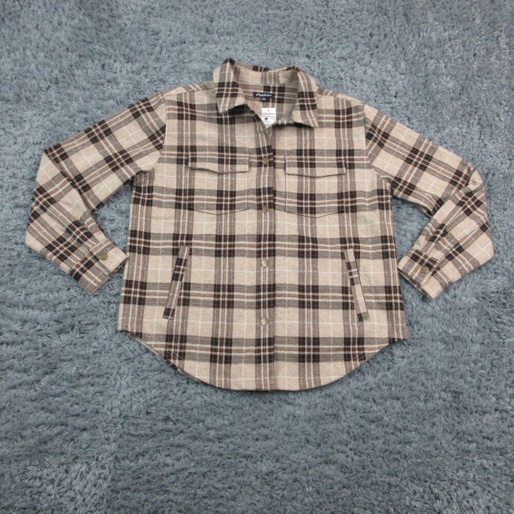 Flag & Anthem Jacket Womens Medium Brown Plaid Flannel Snap Front Shacket NWT